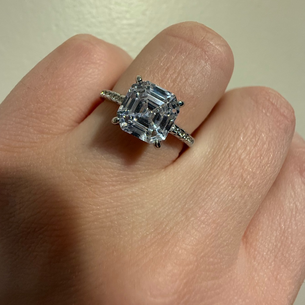 Size 9 White Gold Layered Princess Cut Ring